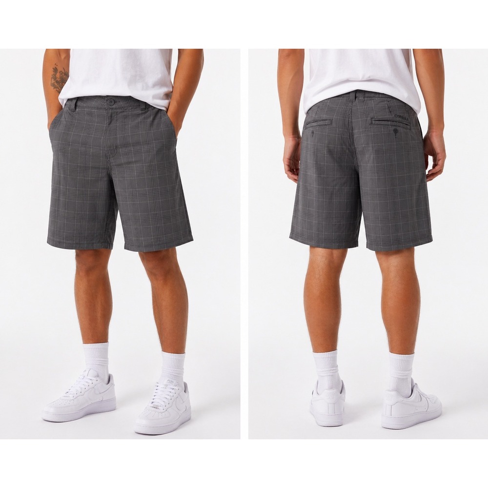 O'Neill Plaid Hybrid Walk Shorts Mens Size 32 Grey Casual‎ Surf Skate Shorts